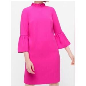 J. Crew Ruffle Neck Shift Dress Women's Size 2 Pink Bell Sleeves Barbie